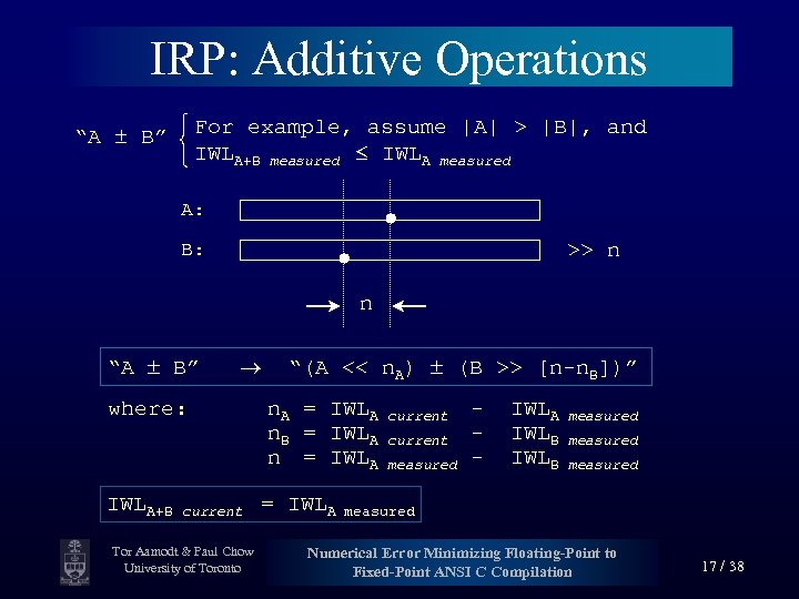 IRP: Additive Operations For example, assume |A| > |B|, and IWLA+B measured IWLA measured