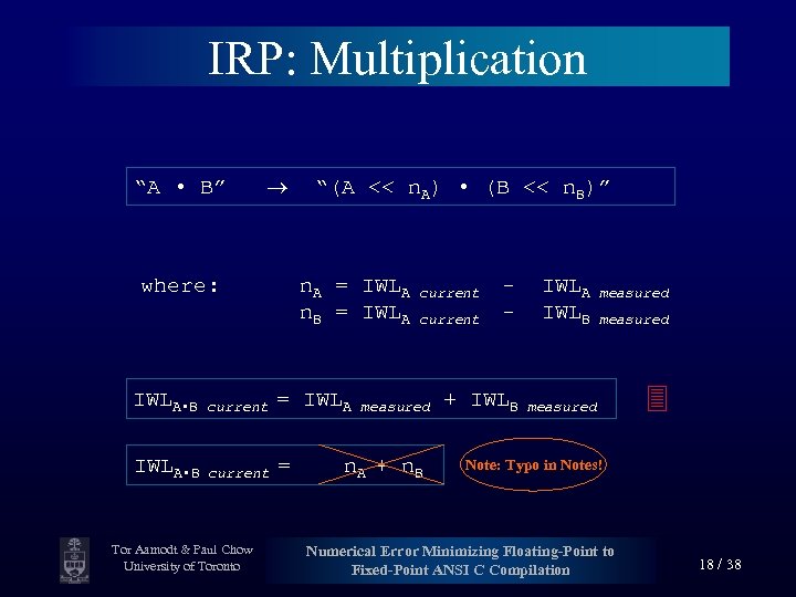 IRP: Multiplication “A • B” where: “(A << n. A) • (B << n.