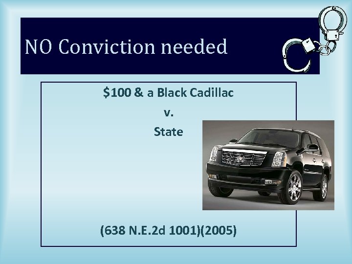 NO Conviction needed $100 & a Black Cadillac v. State (638 N. E. 2