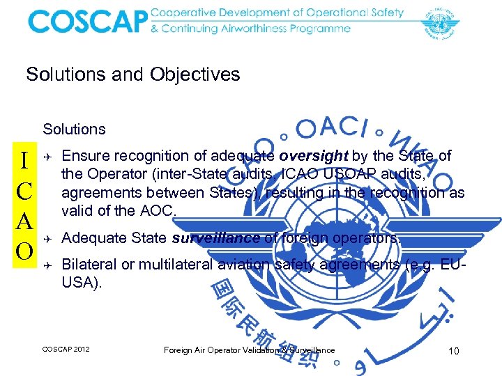 Solutions and Objectives Solutions I C A O Q Ensure recognition of adequate oversight