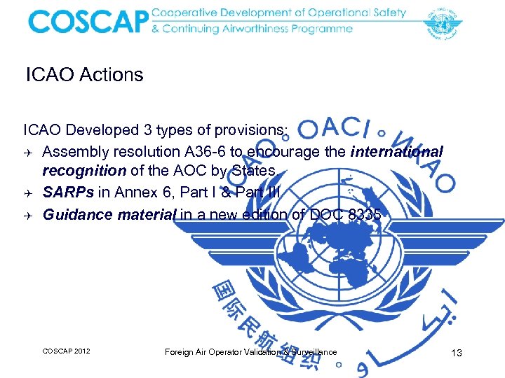 ICAO Actions ICAO Developed 3 types of provisions: Q Assembly resolution A 36 -6