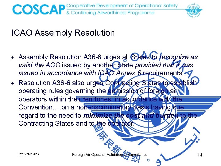 ICAO Assembly Resolution Q Q Assembly Resolution A 36 -6 urges all States to