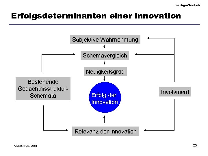 manager. Tool. ch Erfolgsdeterminanten einer Innovation Subjektive Wahrnehmung Schemavergleich Neuigkeitsgrad Bestehende Gedächtnisstruktur. Schemata Erfolg