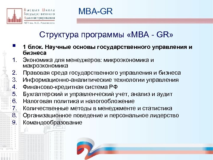 MBA-GR Структура программы «МВА - GR» § 1. 2. 3. 4. 5. 6. 7.