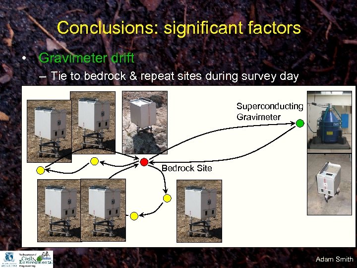 Conclusions: significant factors • Gravimeter drift – Tie to bedrock & repeat sites during