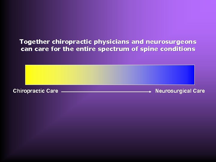 Together chiropractic physicians and neurosurgeons can care for the entire spectrum of spine conditions