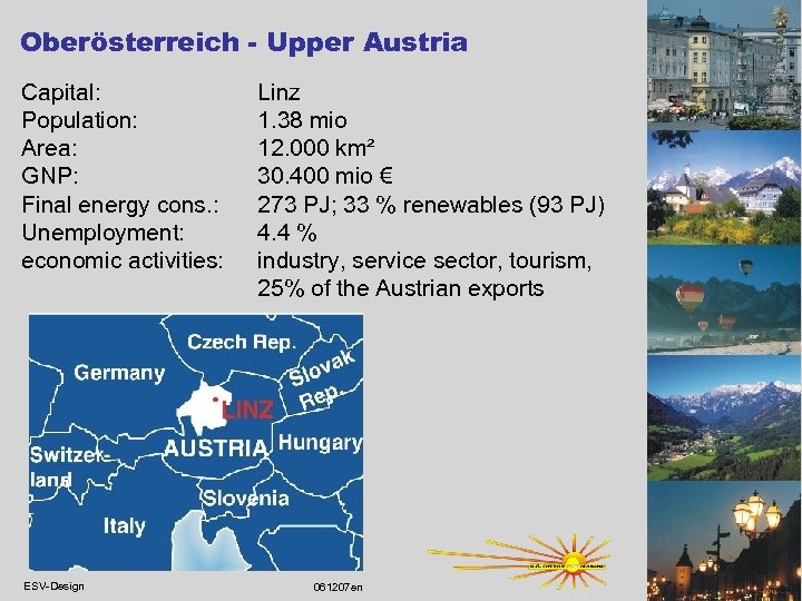 Oberösterreich - Upper Austria Capital: Population: Area: GNP: Final energy cons. : Unemployment: economic