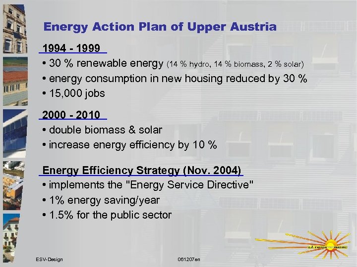 Energy Action Plan of Upper Austria 1994 - 1999 • 30 % renewable energy