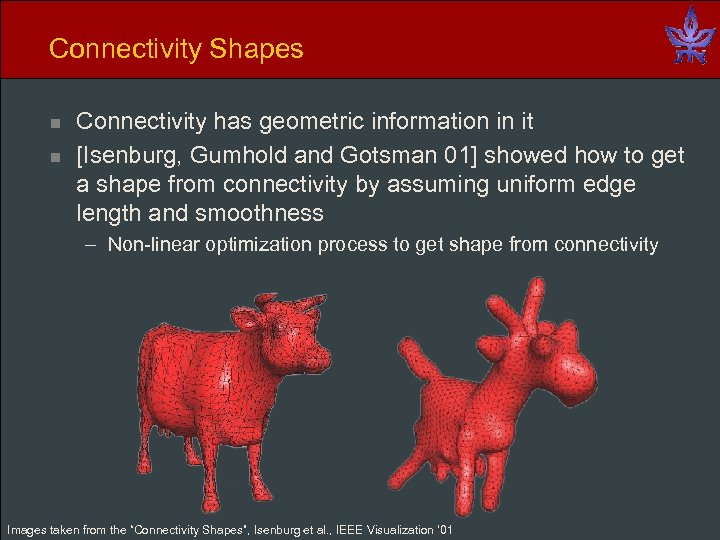 Connectivity Shapes n n Connectivity has geometric information in it [Isenburg, Gumhold and Gotsman