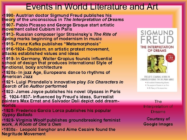 Events in World Literature and Art • 1990 - Austrian doctor Sigmund Freud publishes