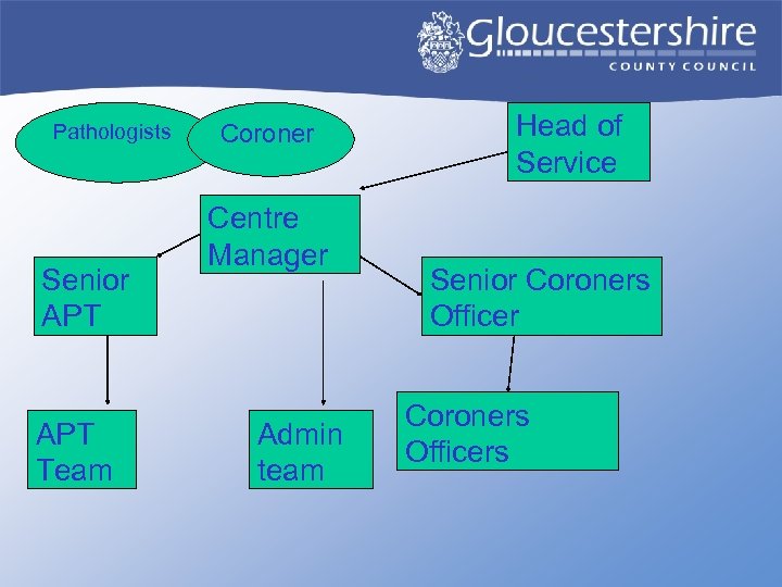 Pathologists Senior APT Team Coroner Centre Manager Admin team Head of Service Senior Coroners
