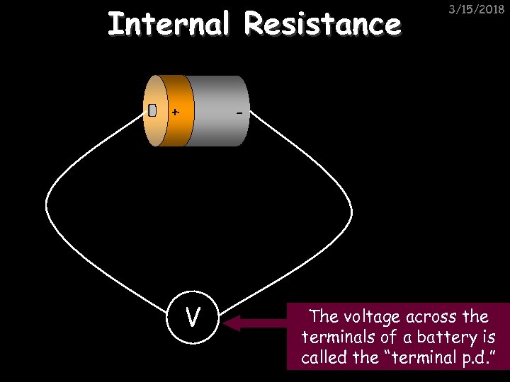 Internal Resistance + 3/15/2018 - V The voltage across the terminals of a battery