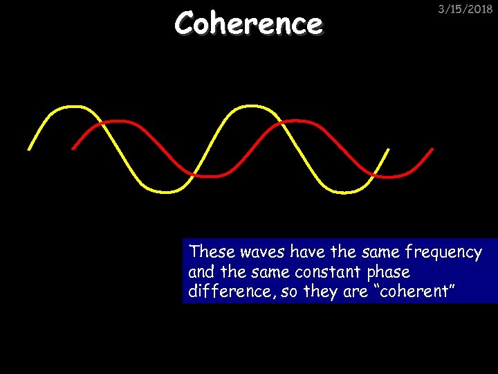 Coherence 3/15/2018 These waves have the same frequency and the same constant phase difference,