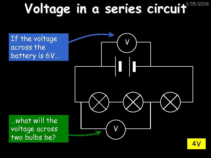 Voltage in a series circuit 3/15/2018 If the voltage across the battery is 6