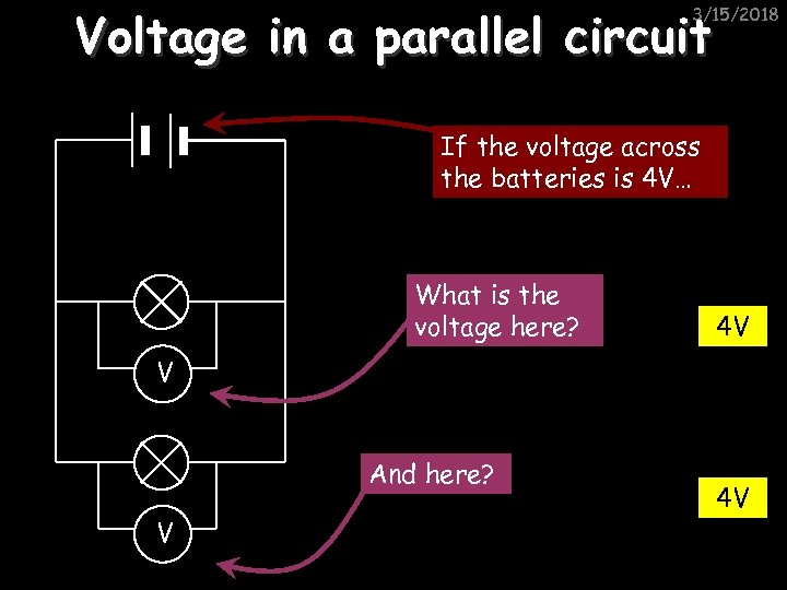 Voltage in a parallel circuit 3/15/2018 If the voltage across the batteries is 4