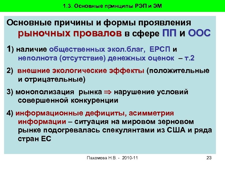 1. 3. Основные принципы РЭП и ЭМ Основные причины и формы проявления рыночных провалов