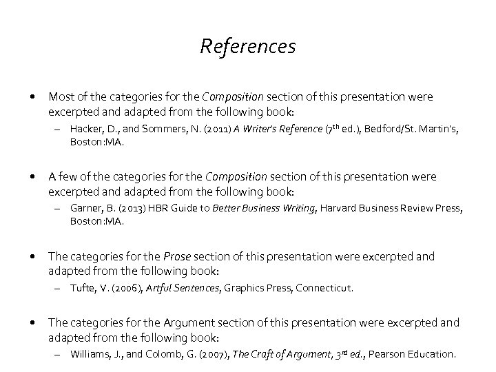 References • Most of the categories for the Composition section of this presentation were