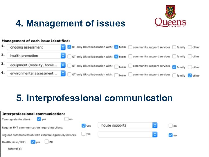 4. Management of issues 5. Interprofessional communication 