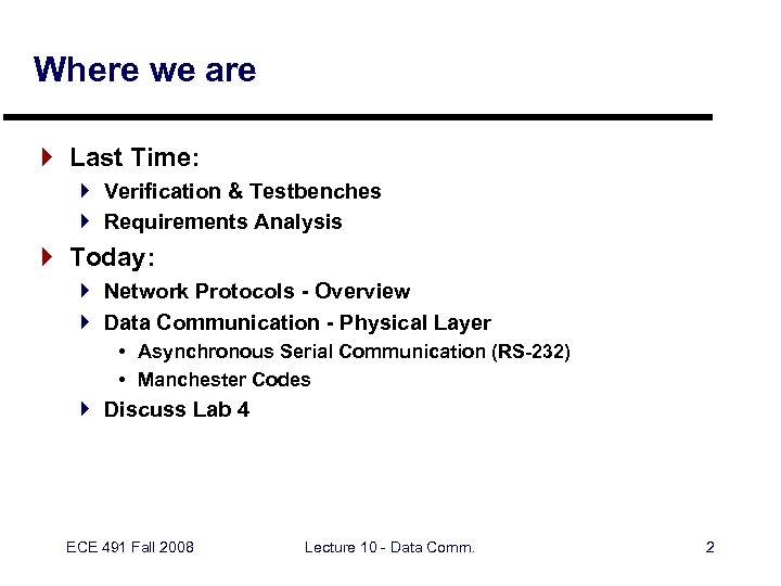 Where we are } Last Time: } Verification & Testbenches } Requirements Analysis }