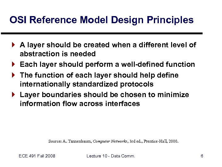 OSI Reference Model Design Principles } A layer should be created when a different