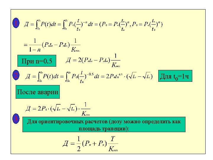 1 При n=0. 5 2 Для t 0=1 ч После аварии 3 Для ориентировочных