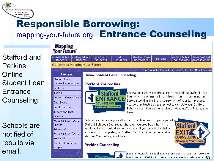 Responsible Borrowing: mapping-your-future. org Entrance Counseling Stafford and Perkins Online Student Loan Entrance Counseling