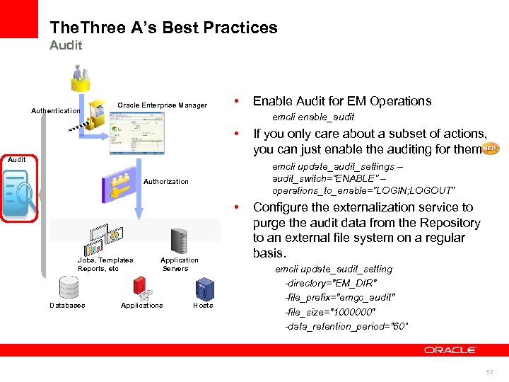 The. Three A’s Best Practices Audit Authentication Oracle Enterprise Manager • emcli enable_audit •