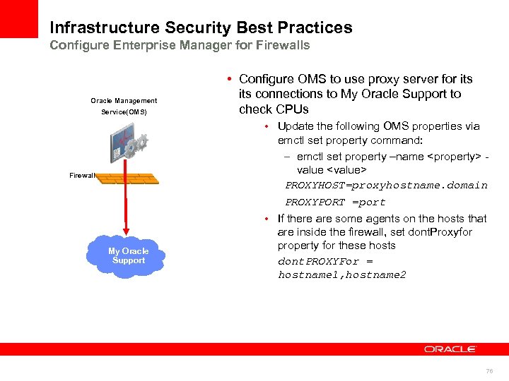 Infrastructure Security Best Practices Configure Enterprise Manager for Firewalls Oracle Management Service(OMS) Firewall My