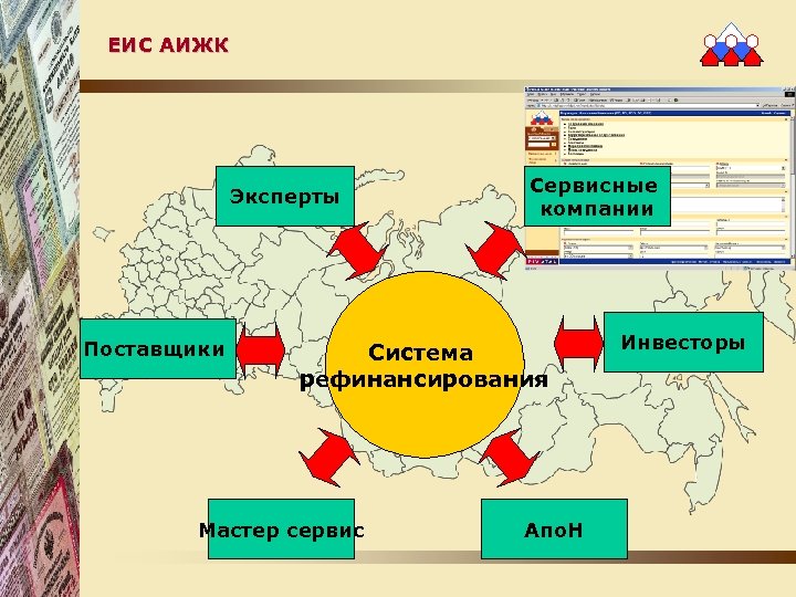ЕИС АИЖК Эксперты Поставщики Сервисные компании Система рефинансирования Мастер сервис Апо. Н Инвесторы 