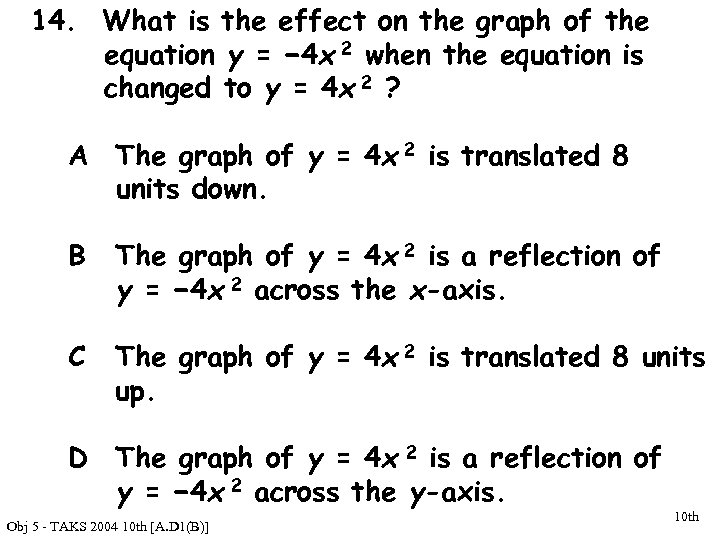 14. What is the effect on the graph of the equation y = −