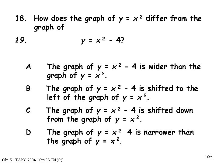18. How does the graph of y = x 2 differ from the graph