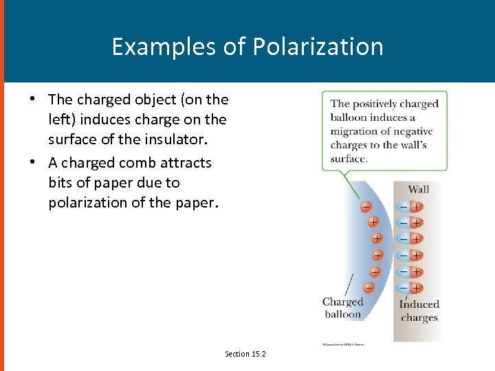 Examples of Polarization • The charged object (on the left) induces charge on the