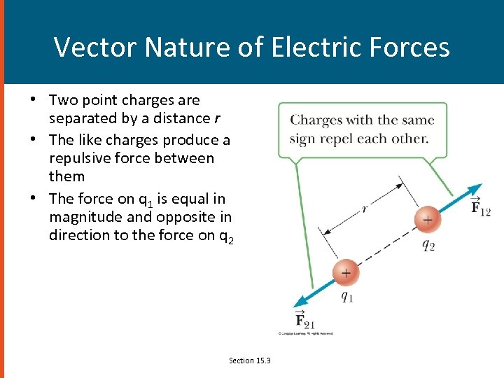 Vector Nature of Electric Forces • Two point charges are separated by a distance