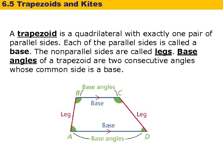 6. 5 Trapezoids and Kites A trapezoid is a quadrilateral with exactly one pair