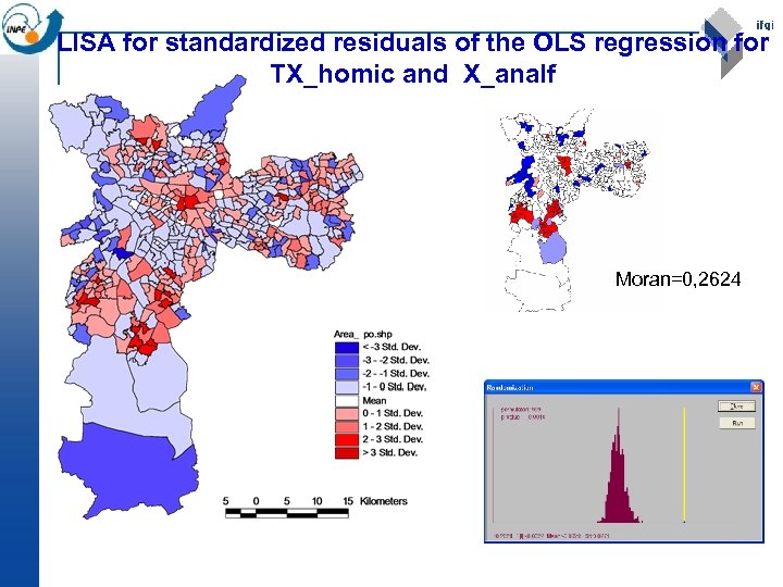 LISA for standardized residuals of the OLS regression for TX_homic and X_analf Moran=0, 2624