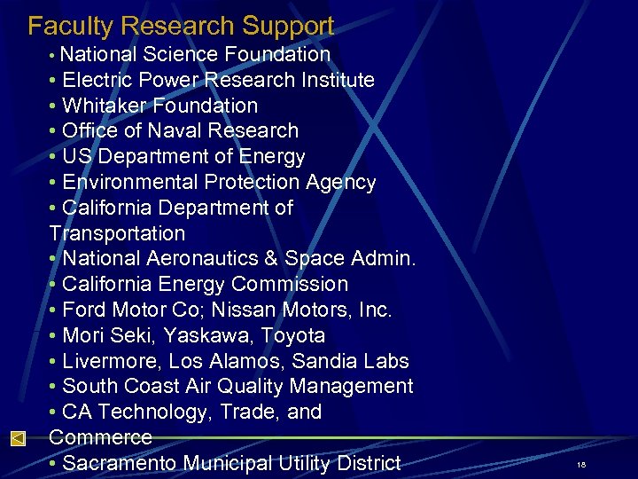 Faculty Research Support • National Science Foundation • Electric Power Research Institute • Whitaker