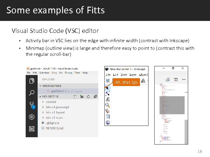 Some examples of Fitts Visual Studio Code (VSC) editor Activity bar in VSC lies