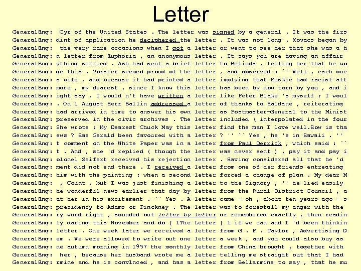 Letter General. Eng: General. Eng: General. Eng: Cyr of the United States. The letter