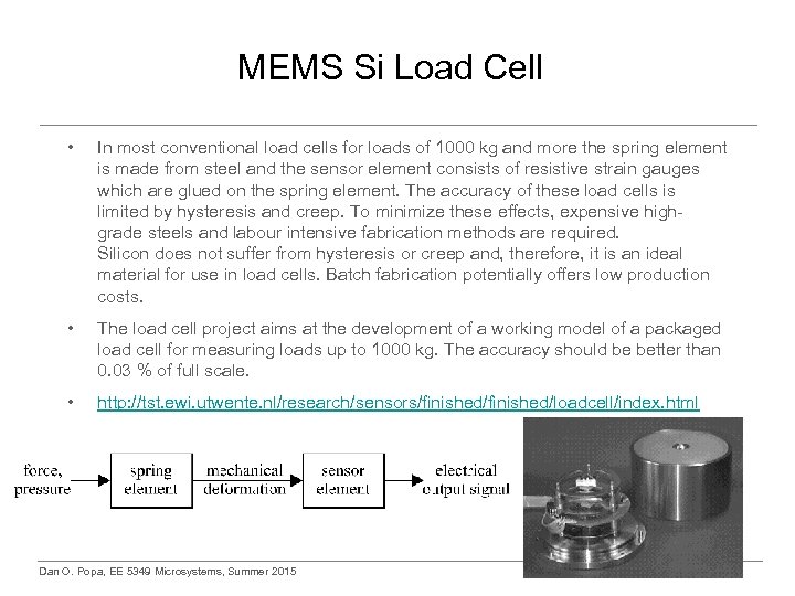 MEMS Si Load Cell • In most conventional load cells for loads of 1000
