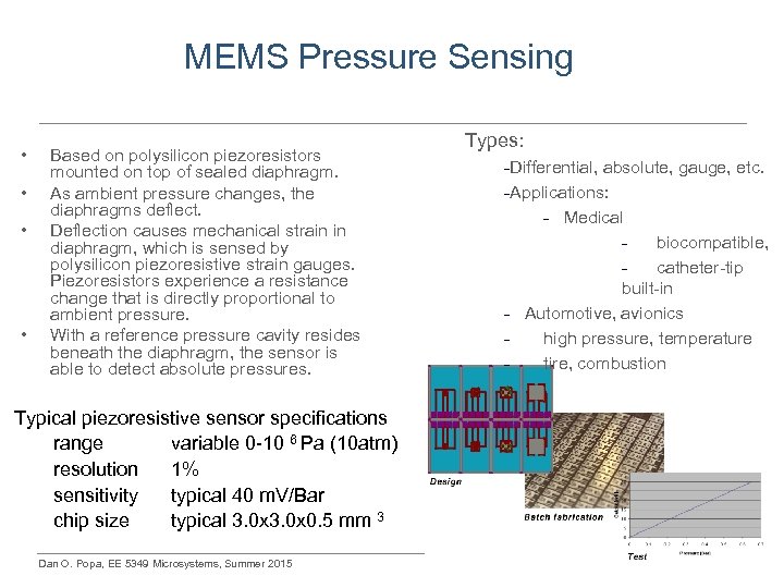 MEMS Pressure Sensing • • Based on polysilicon piezoresistors mounted on top of sealed