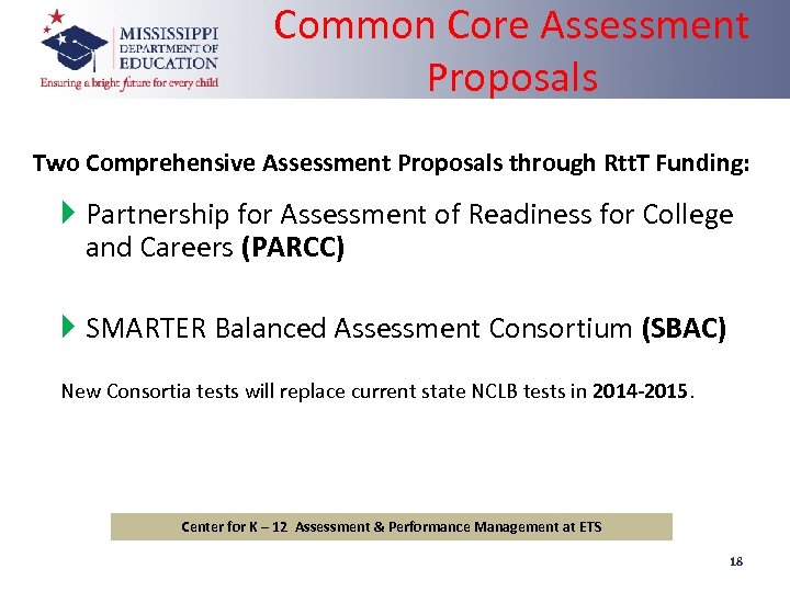 Common Core Assessment Proposals Two Comprehensive Assessment Proposals through Rtt. T Funding: Partnership for