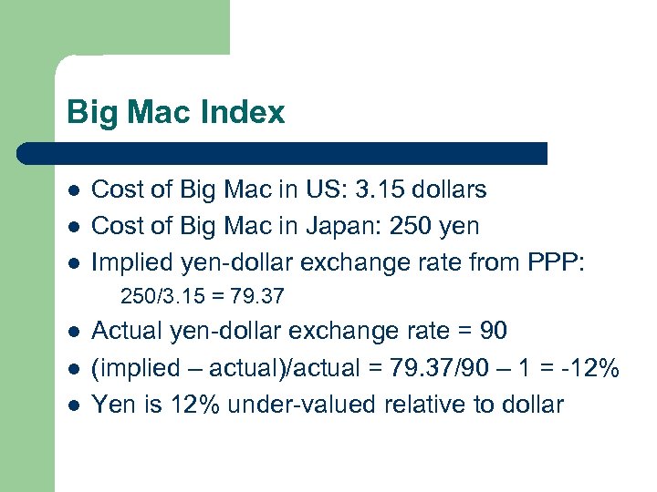 Big Mac Index l l l Cost of Big Mac in US: 3. 15