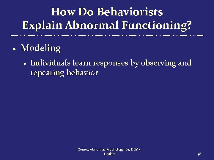 How Do Behaviorists Explain Abnormal Functioning? · Modeling · Individuals learn responses by observing