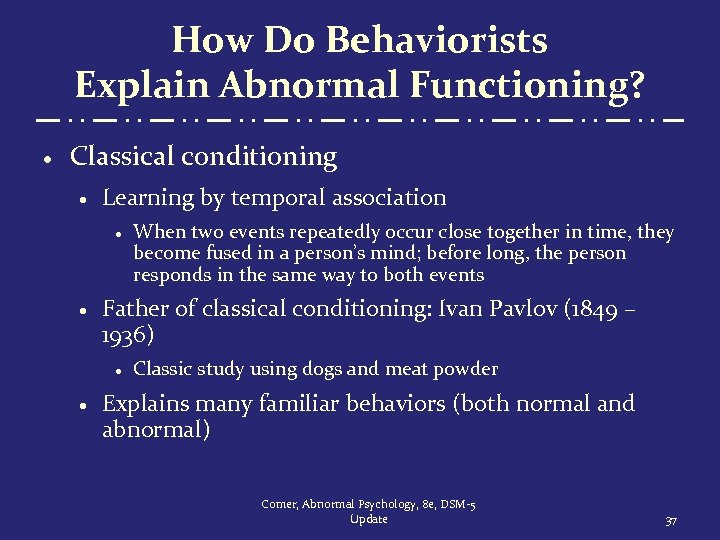 How Do Behaviorists Explain Abnormal Functioning? · Classical conditioning · Learning by temporal association