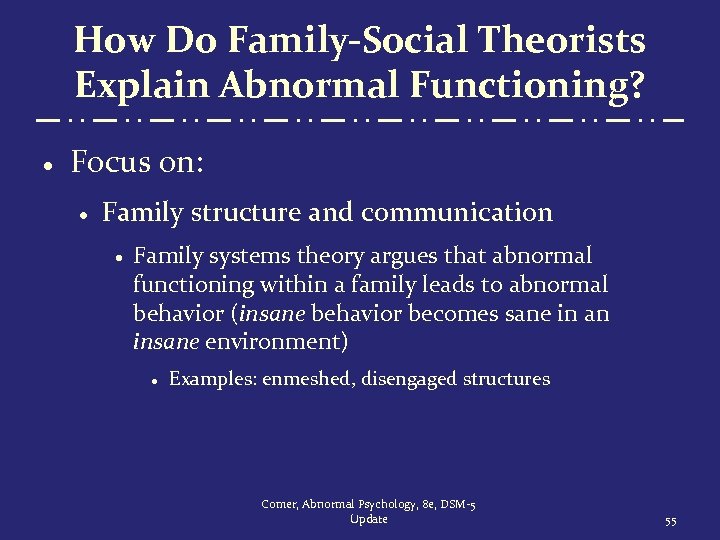 How Do Family-Social Theorists Explain Abnormal Functioning? · Focus on: · Family structure and