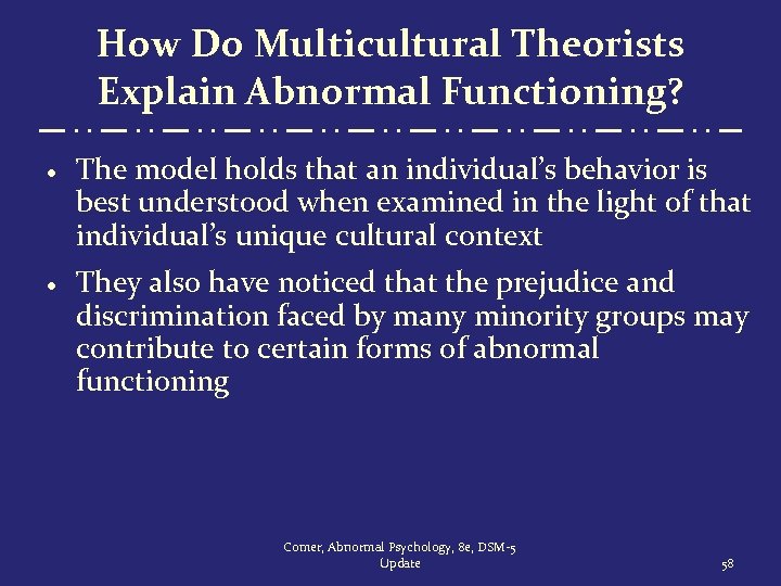 How Do Multicultural Theorists Explain Abnormal Functioning? · The model holds that an individual’s