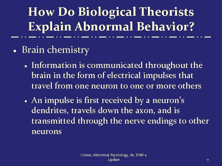 How Do Biological Theorists Explain Abnormal Behavior? · Brain chemistry · Information is communicated