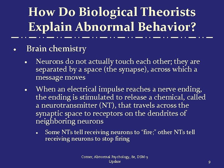 How Do Biological Theorists Explain Abnormal Behavior? · Brain chemistry · Neurons do not