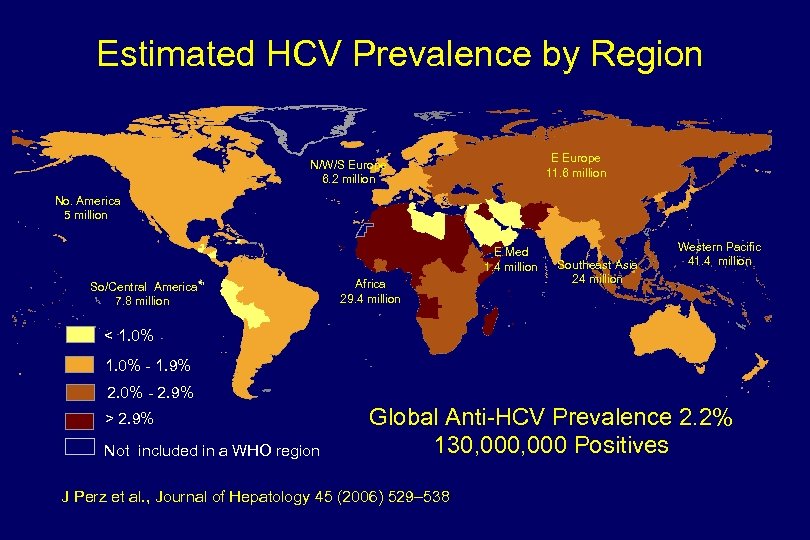 Estimated HCV Prevalence by Region E Europe 11. 6 million N/W/S Europe 6. 2