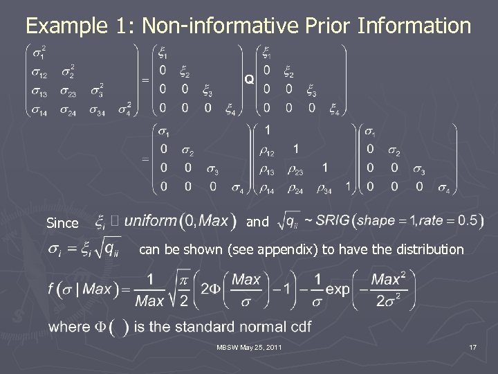 Example 1: Non-informative Prior Information Since and can be shown (see appendix) to have